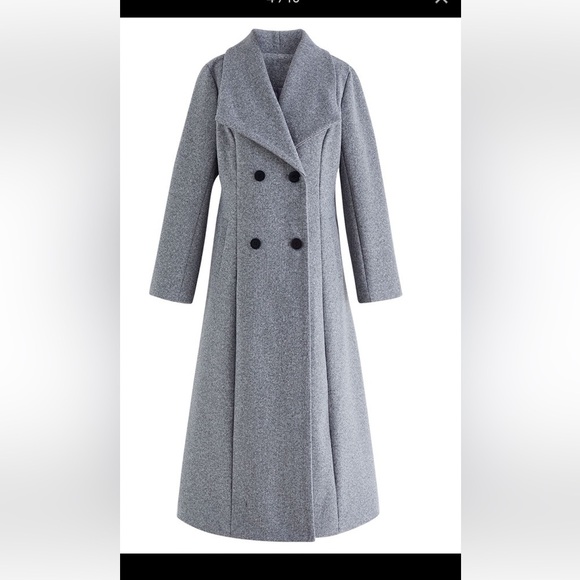 WIDE LAPEL DOUBLE-BREASTED FLARE LONGLINE COAT IN GREY